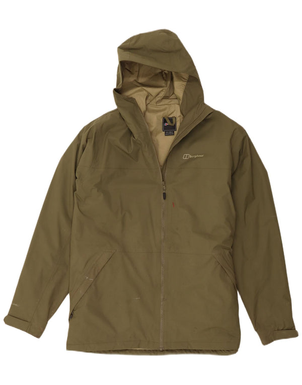 Berghaus Regnjakke med hætte til mænd UK 42 XL Khaki Polyamid