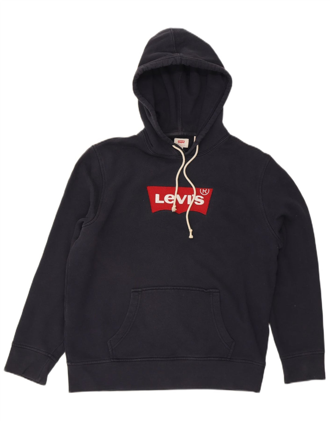 LEVI'S Mens Graphic Hoodie Jumper Large Navy Blue Cotton