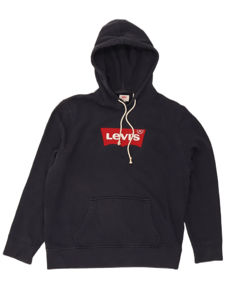 LEVI'S Mens Graphic Hoodie Jumper Large Navy Blue Cotton
