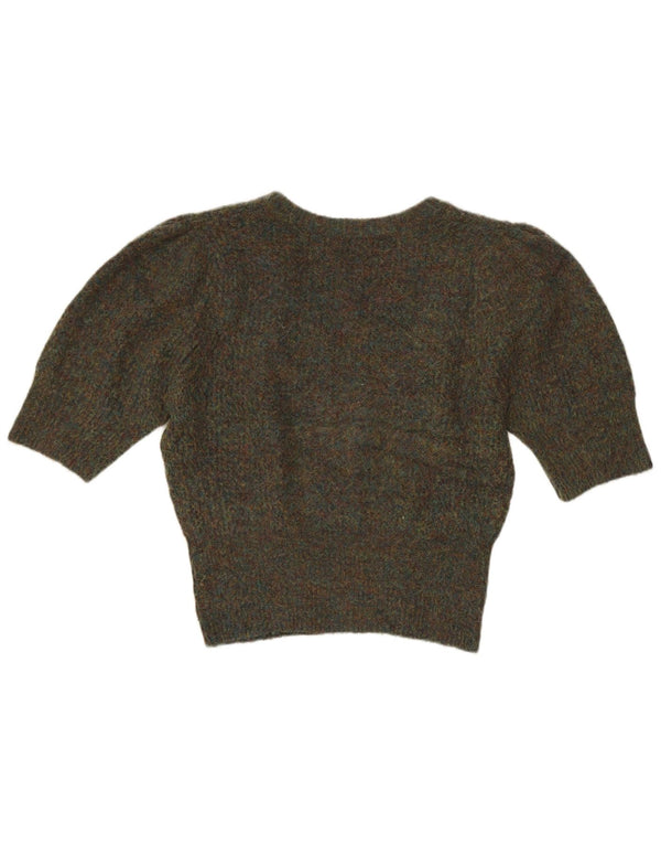 Zara Womens Crop V-hals sweater UK 14 Medium Khaki Flecked