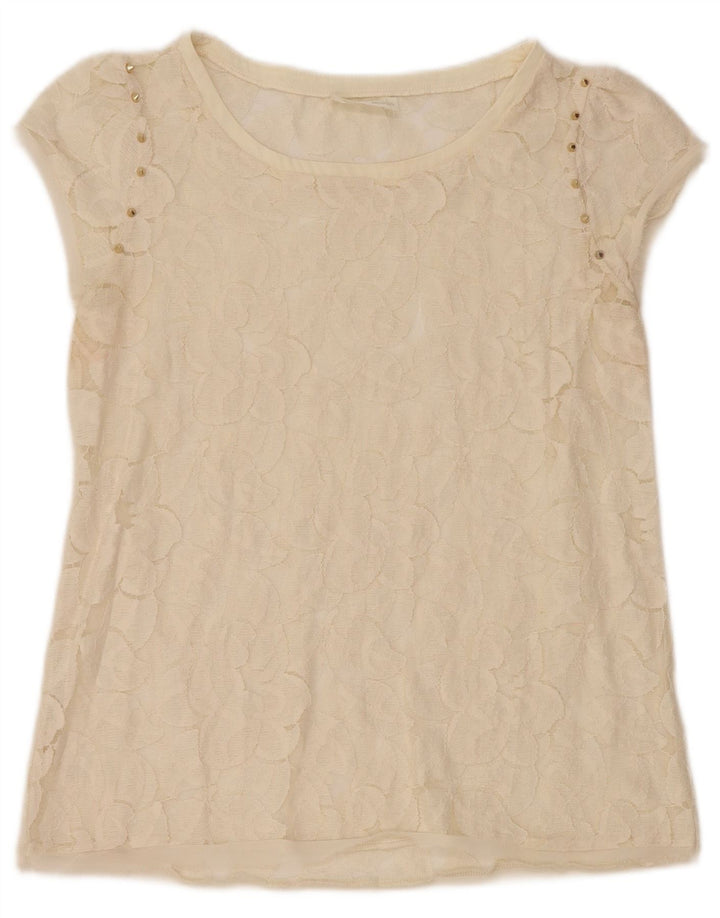 Zara Dame Blouse Top UK 12 Medium Off White Floral