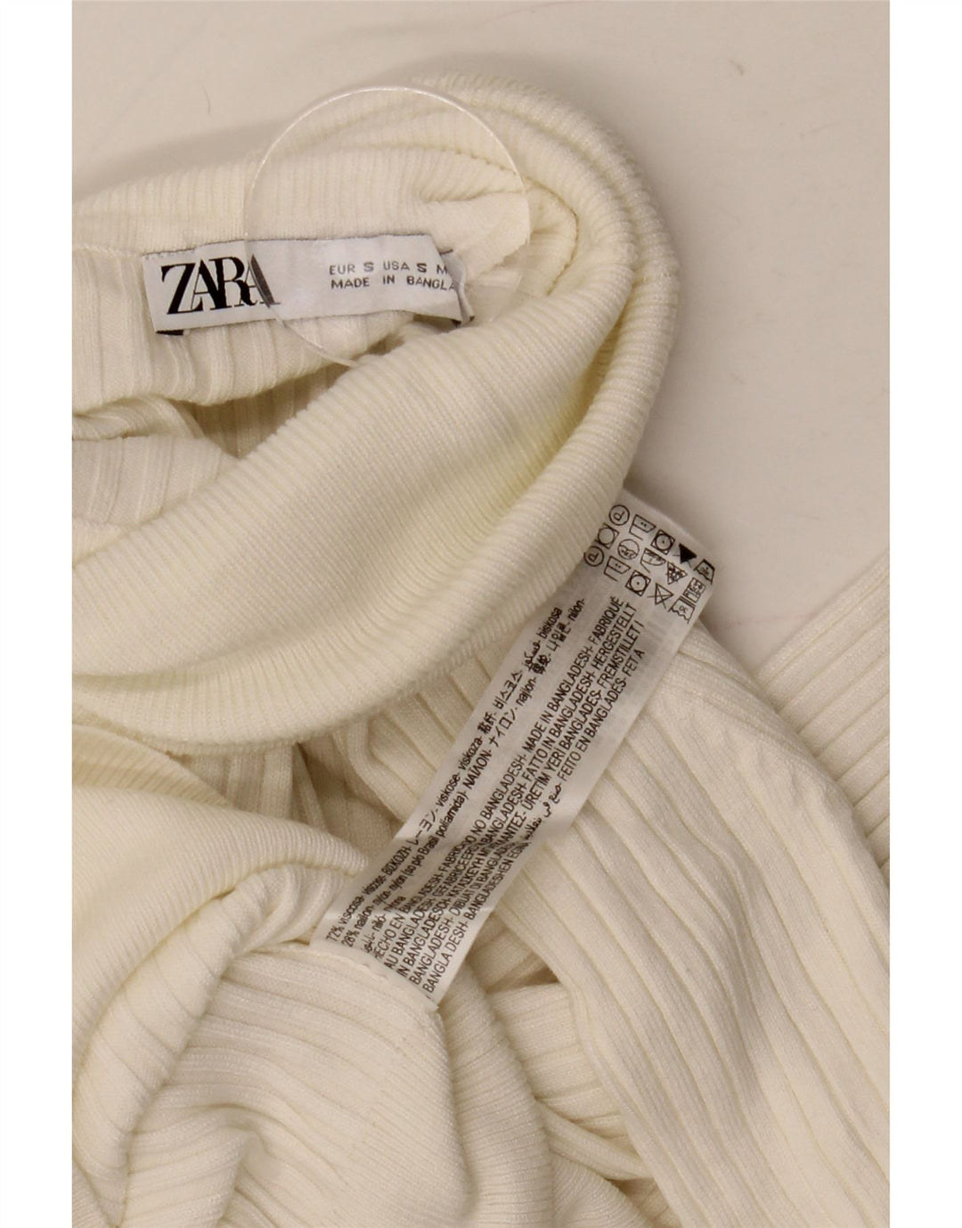 ZARA Dame Crop Roll Neck Sweater UK 10 Small White Viscose