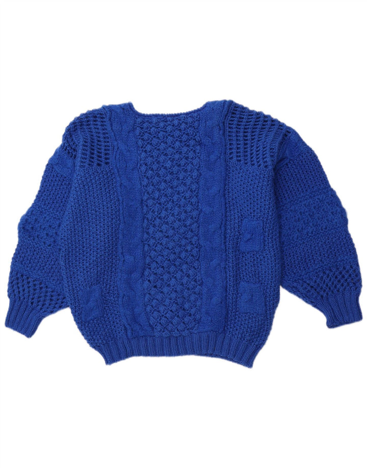 Vintage Dame Boat Neck Jumper Sweater EU 40 Medium Blue Polyacrylic