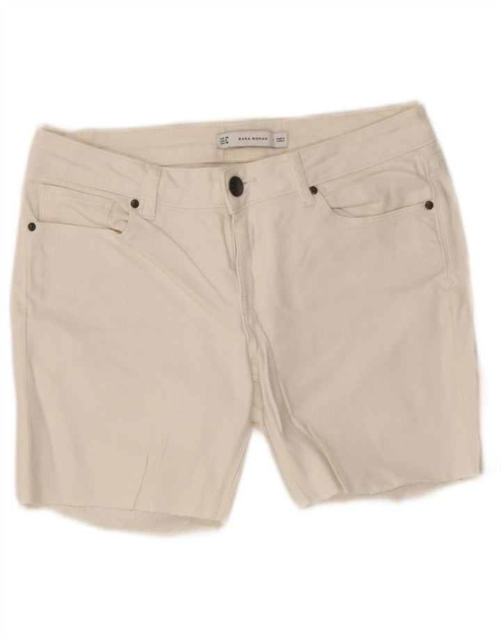 Zara Grafiske denimshorts til kvinder EU 40 Medium W30 Hvid