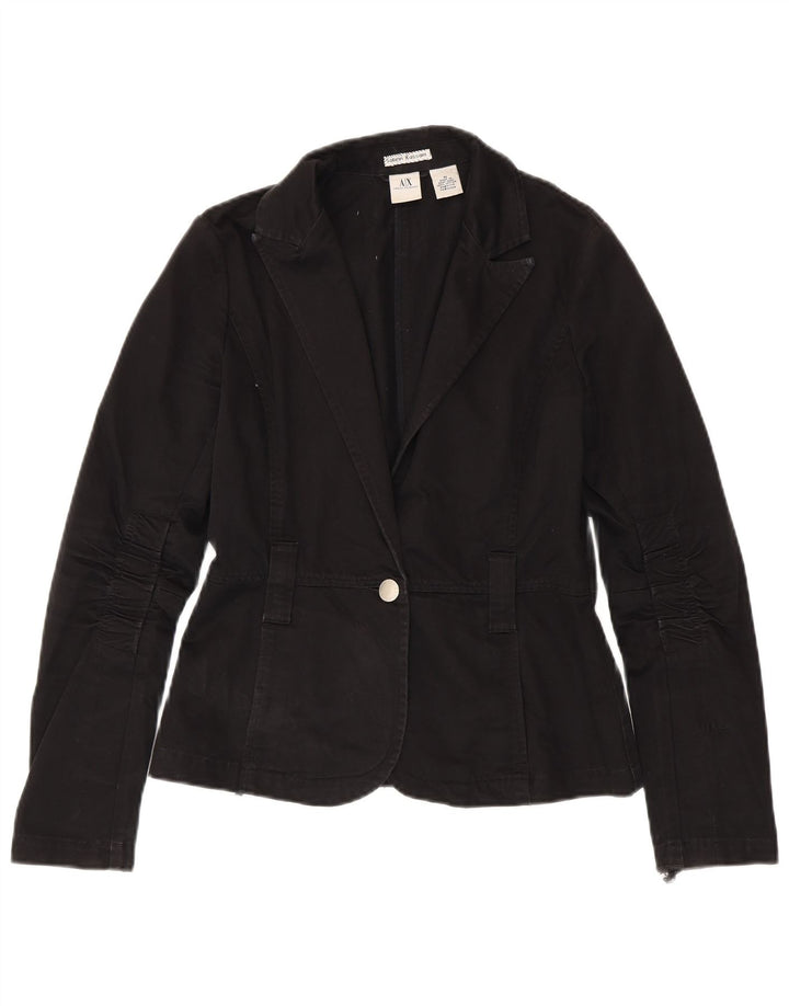 Armani Exchange Dame 1 Knap Blazer Jakke UK 12 Medium Sort Bomuld