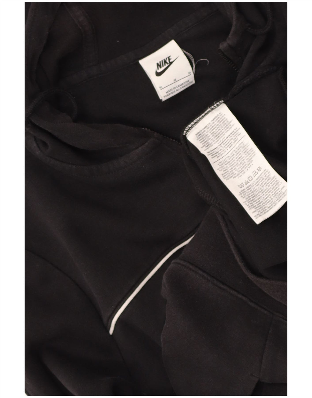 NIKE Womens Zip Hoodie Sweater UK 14 Medium Black Cotton