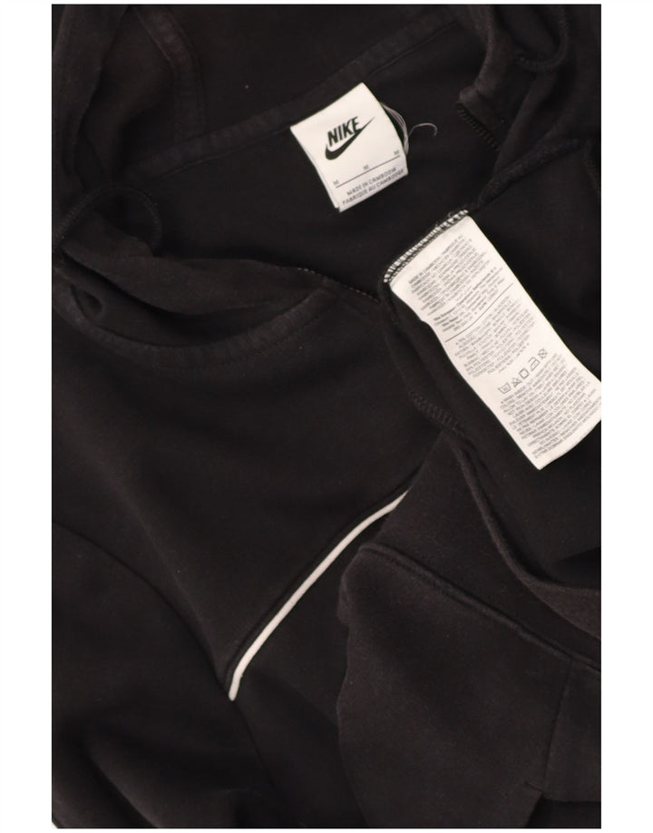 NIKE Womens Zip Hoodie Sweater UK 14 Medium Black Cotton