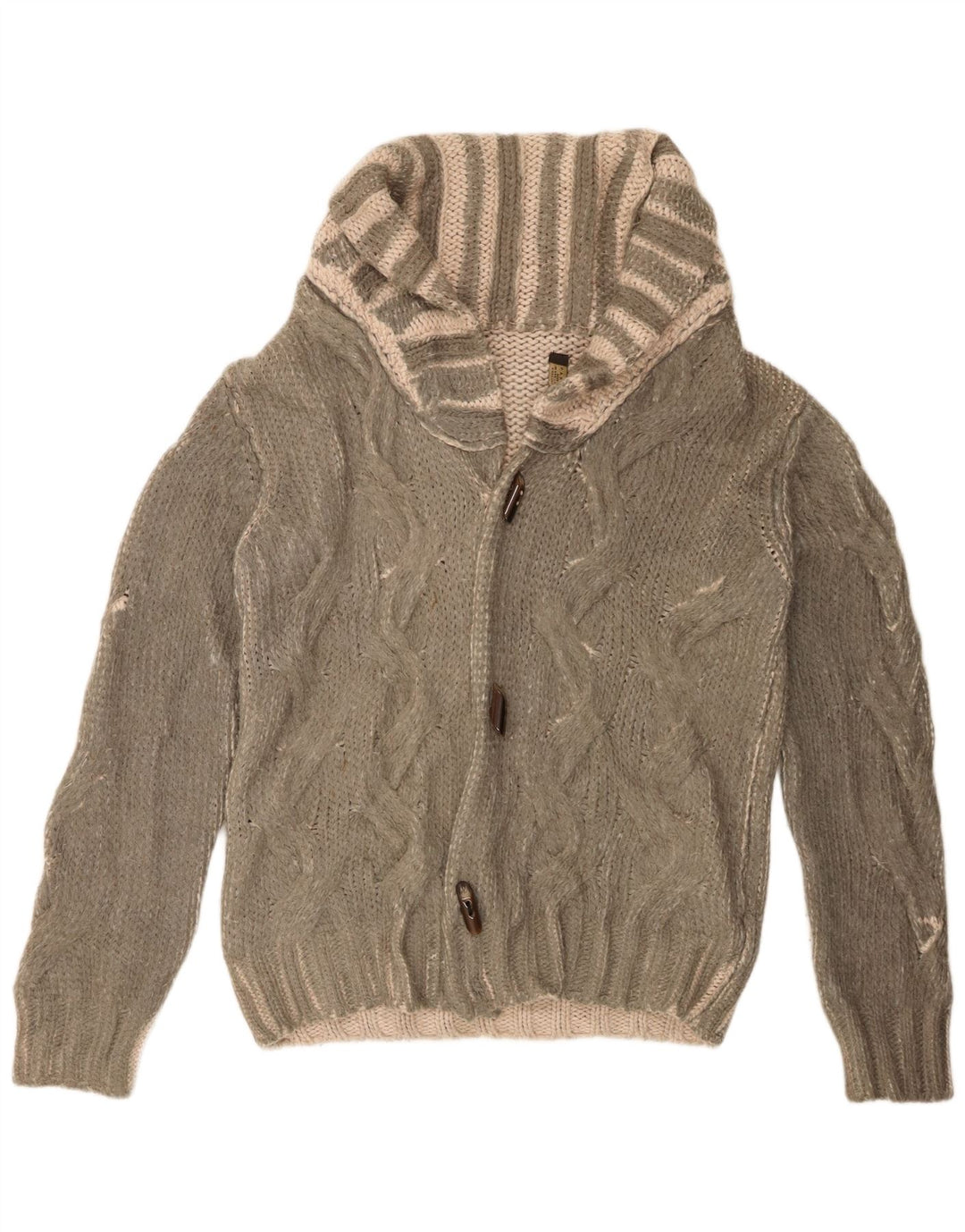 Zara Herre Cardigan Sweater Stor Grøn Stribet Akryl