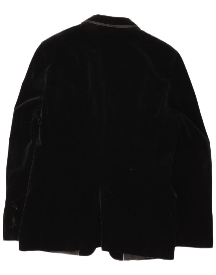 Zara Herre 1 Knap Velvet Blazer Jacket EU 52 Stor Sort Bomuld