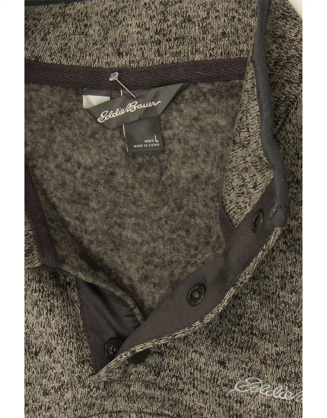 EDDIE BAUER Mens Button Neck Sweatshirt Jumper Large Grey Flecked Vintage Eddie Bauer and Second-Hand Eddie Bauer from Messina Hembry 