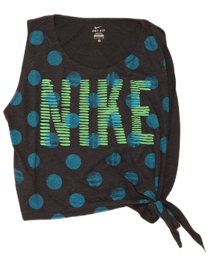 Nike Dame Dri Fit Grafisk Vest Top UK 14 Medium Grey Polka Dot Polyester