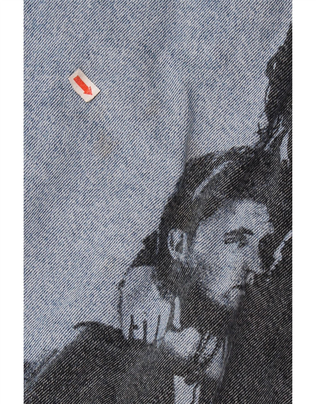 VINTAGE Herre grafisk denimjakke UK 36/38 Lille blå bomuld