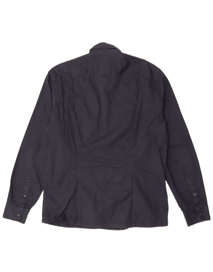 Vintage herre vestlig skjorte 2XL marineblå bomuld