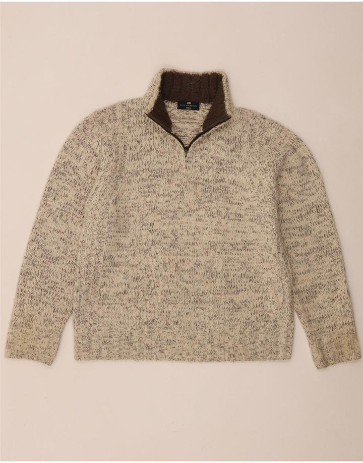 Marks & Spencer Herre Blue Harbor Zip Neck Jumper Sweater Medium White