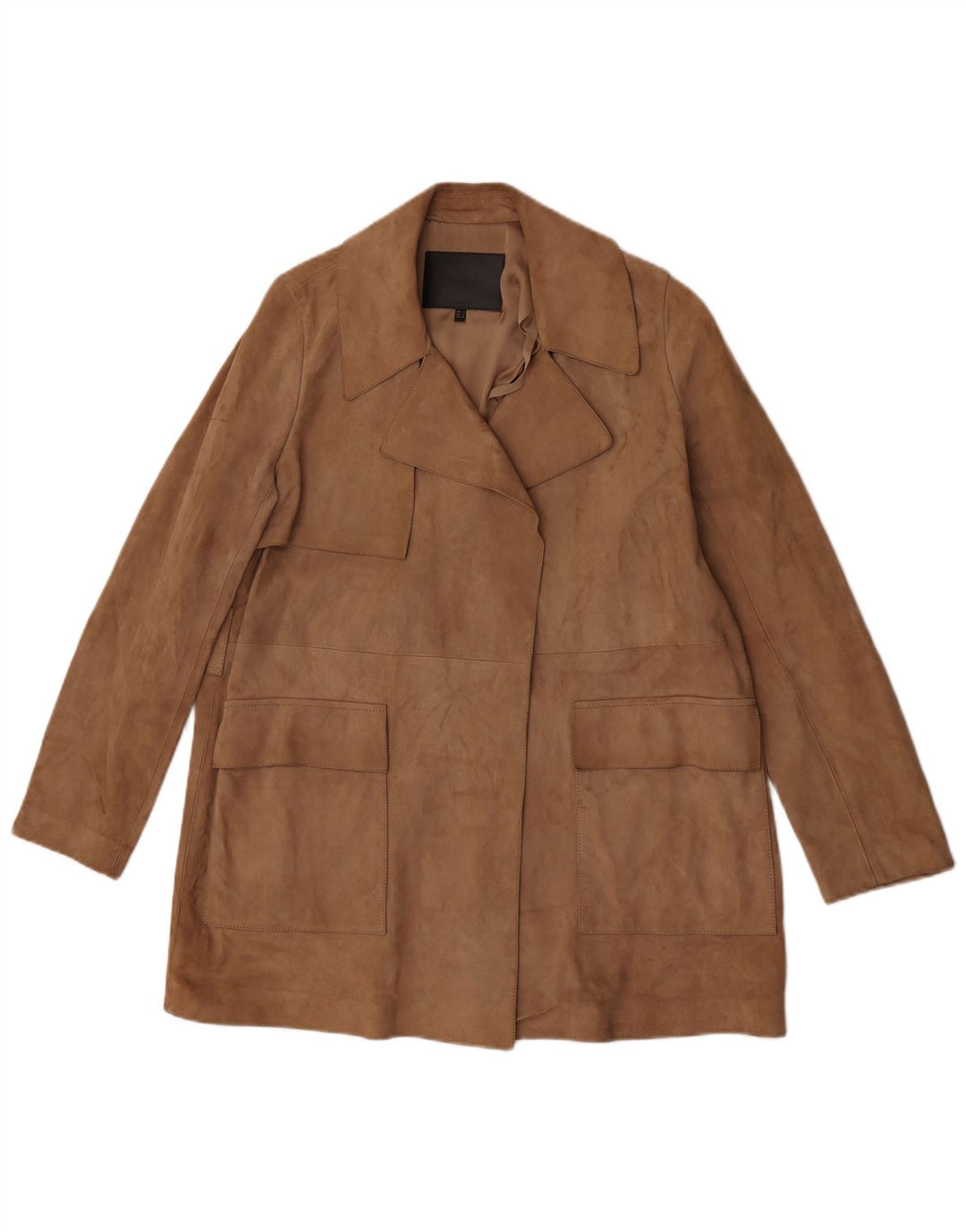 Massimo Dutti Dame Åben Ruskind Overfrakke UK 10 Små Beige Fåreskind