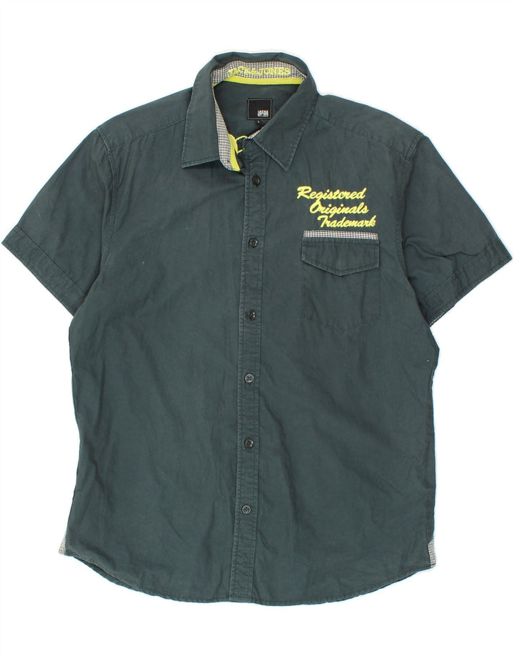 JACK & JONES Mens Graphic Short Sleeve Shirt Large Green Cotton Vintage Jack & Jones and Second-Hand Jack & Jones from Messina Hembry 