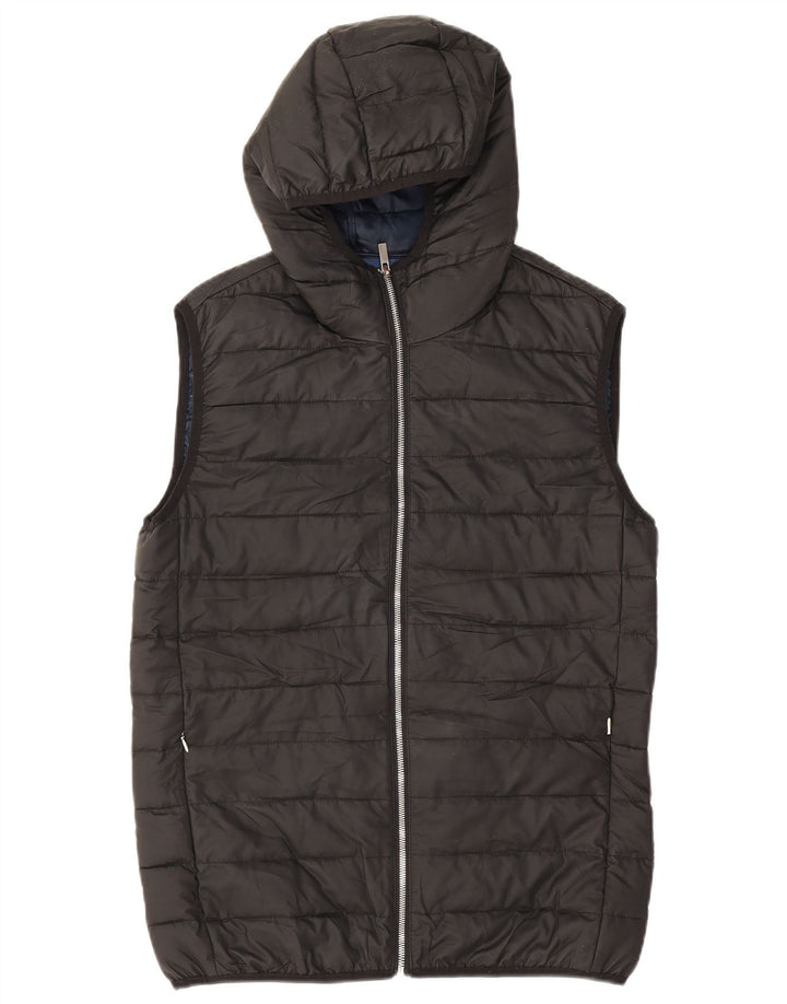 Zara Herre Hætte polstret Gilet UK 40 Stor sort polyester