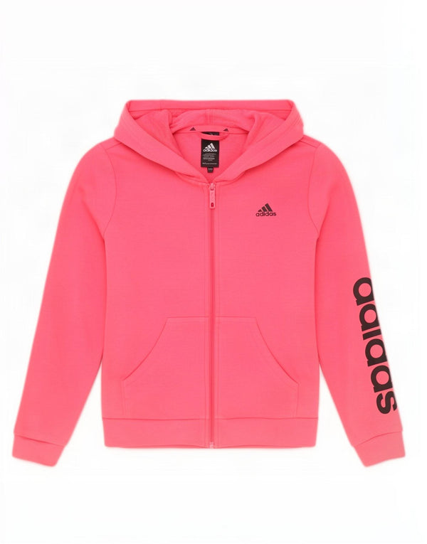 Adidas Girls Graphic Zip Hoodie Sweater 11-12 Years Pink Bomuld