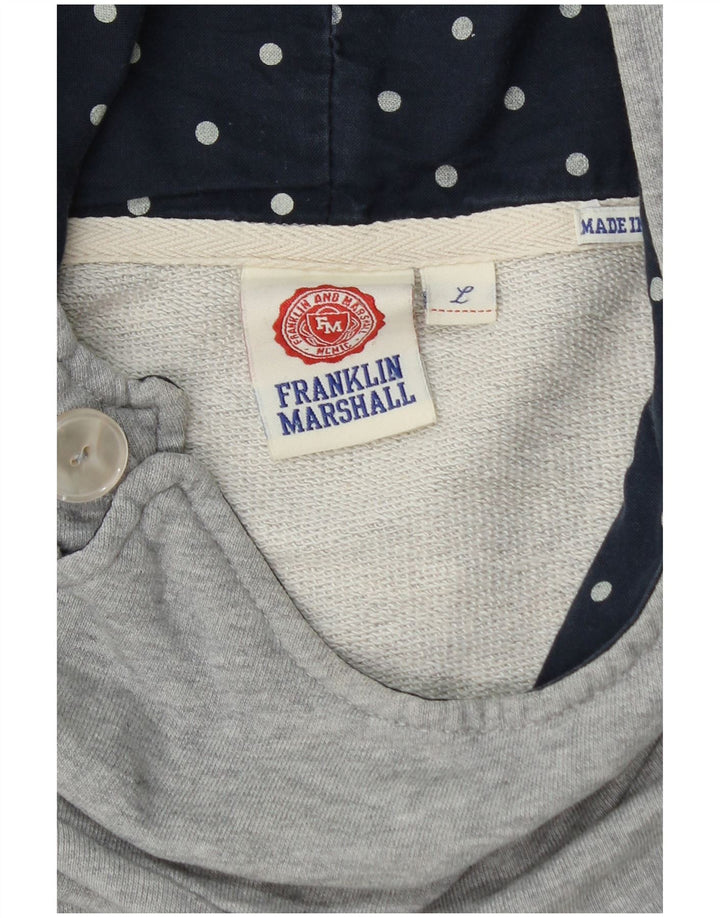 Franklin Marshall Dame Grafisk Hoodie Jumper UK 14 Stor Grå Bomuld