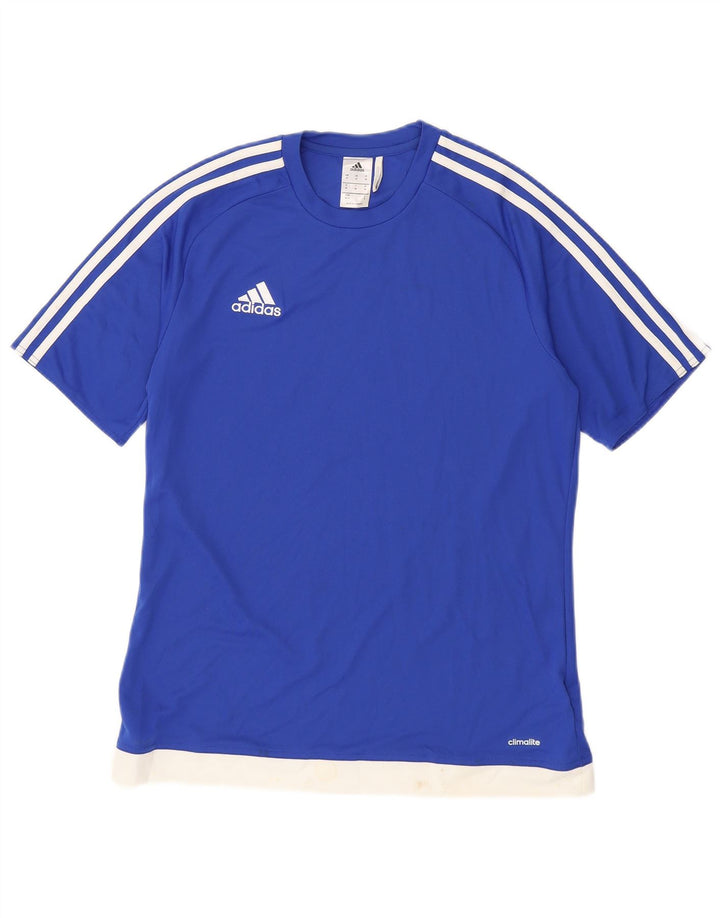 ADIDAS Herre Climalite T-Shirt Top Medium Blue Colourblock Polyester