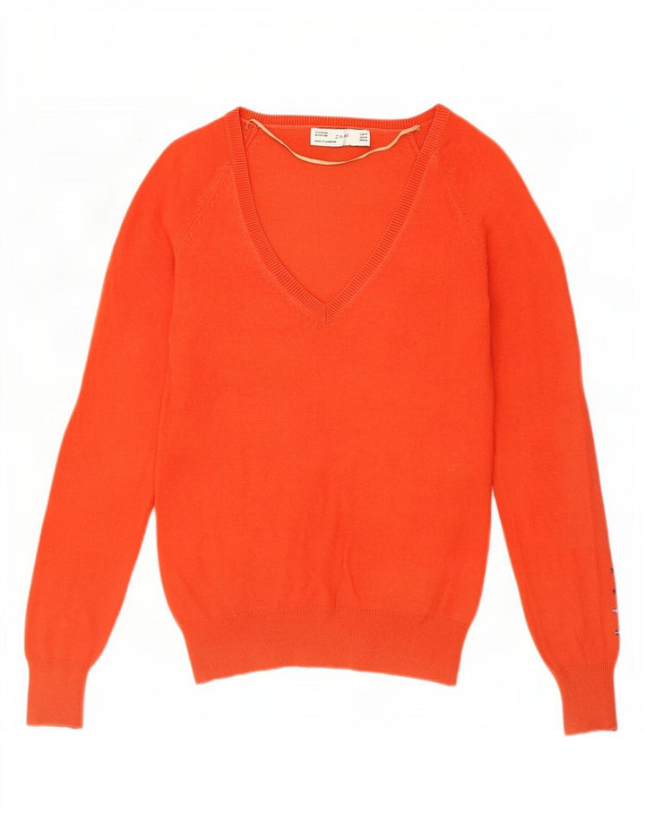 Zara Dame V-hals sweater UK 12 Medium Orange Bomuld