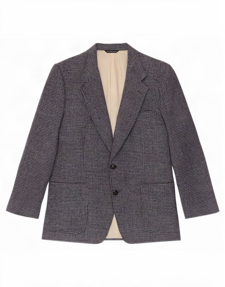 Harris Tweed Herre Regular Fit Blazer Jacket Størrelse 44 Large Blue Houndstooth
