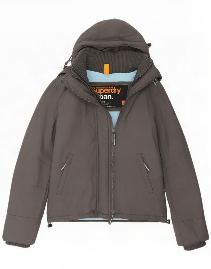 Superdry vindjakke med hætte til kvinder UK 14 mellemgrå nylon