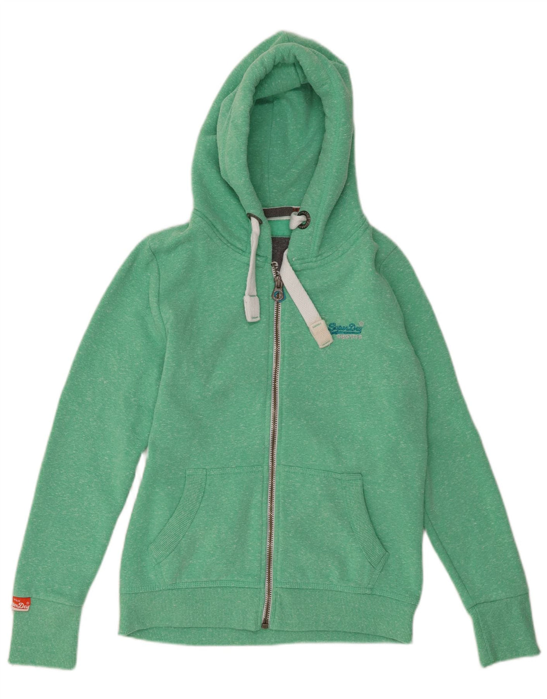 Superdry hættetrøje til kvinder med lynlås UK 12 Medium Green Flecked Bomuld