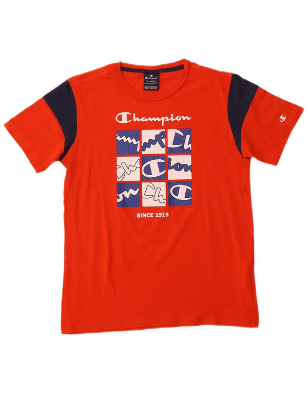 CHAMPION Drenge Grafisk T-Shirt Top 13-14 år XL Orange Colourblock Bomuld
