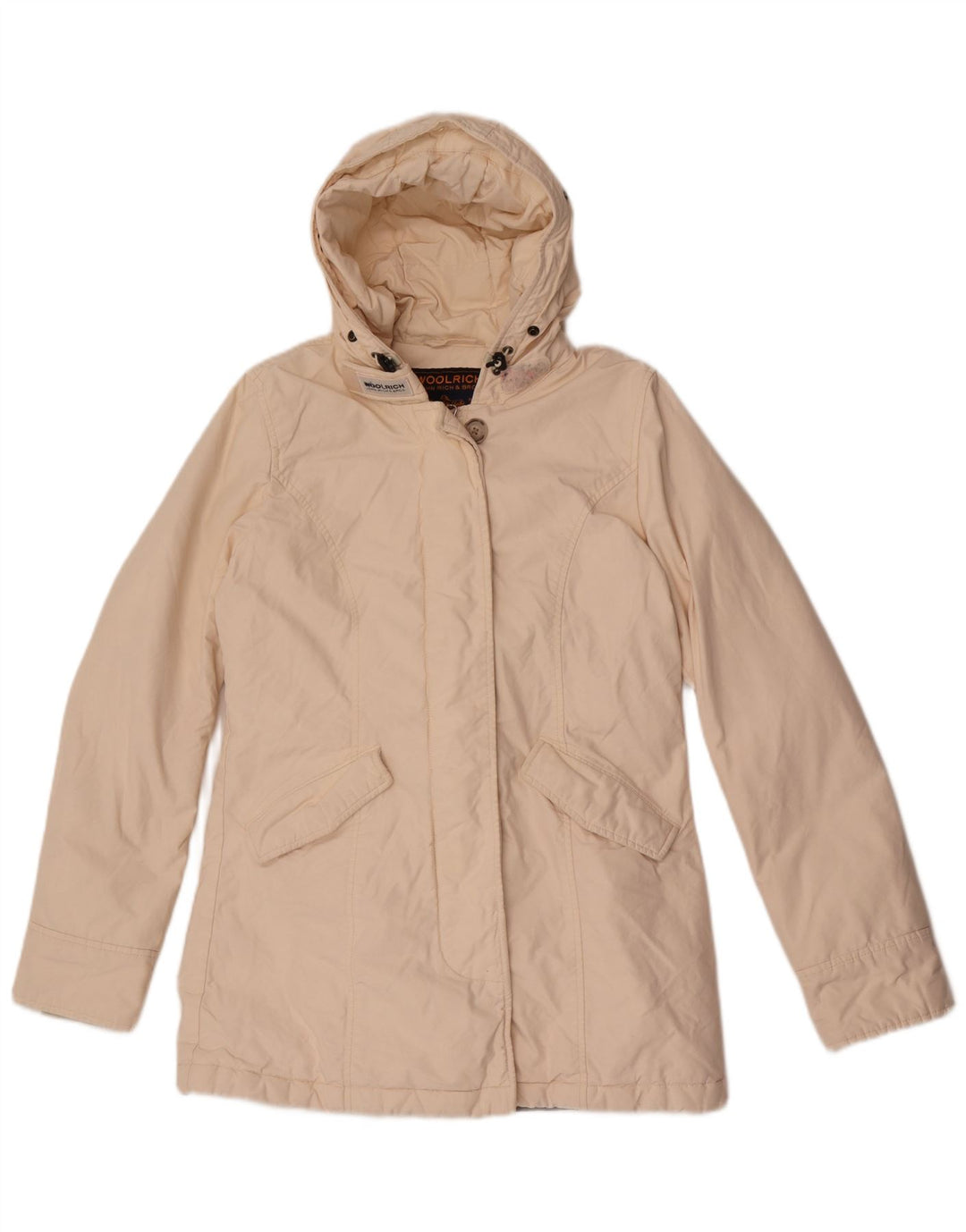 Woolrich Polstret hættejakke til kvinder UK 10 Small Off White Bomuld