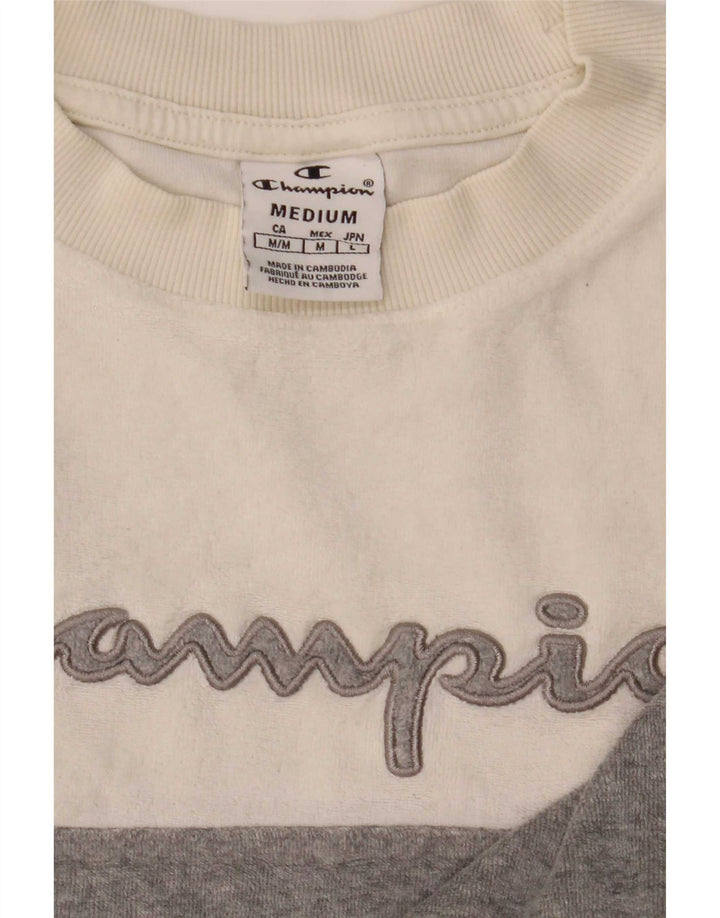 Champion Dame Grafisk Sweatshirt Jumper UK 14 Medium White Colourblock