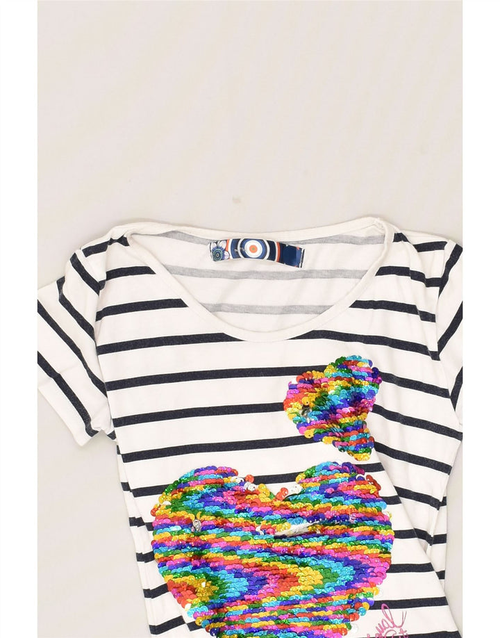 DESIGUAL Girls Graphic Tunic Top 6-7 Years White Striped Nautical | Vintage Desigual | Thrift | Second-Hand Desigual | Used Clothing | Messina Hembry 