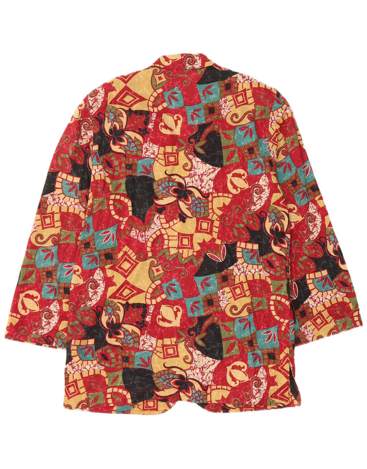 Vintage kvinders abstrakt mønster blazerjakke IT 42 Medium Rød Colourblock