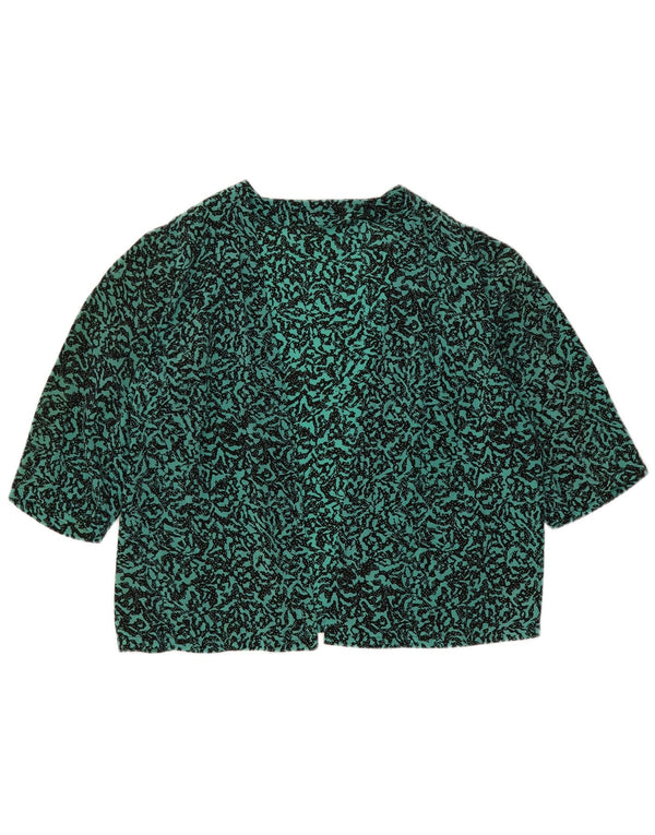 Vintage Womens Abstract Pattern 3/4 Sleeve Bolero Top UK 16 Large Green