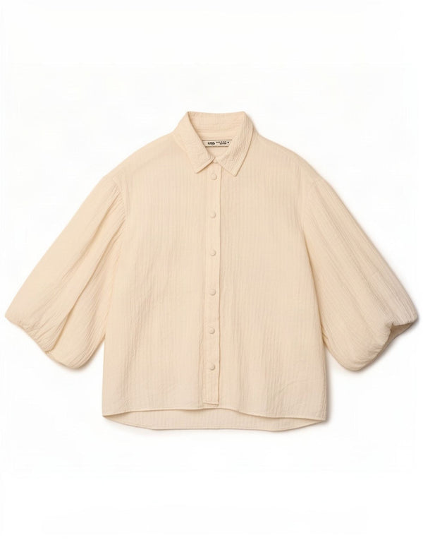 Zara Dame 3/4 ærmet Oversized skjortebluse UK 6 XS Hvid