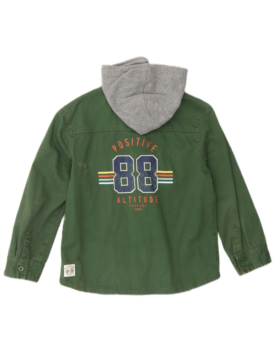 FAT FACE Drenge Lumberjack-denimskjorte med hætte 7-8 år Grøn Colourblock