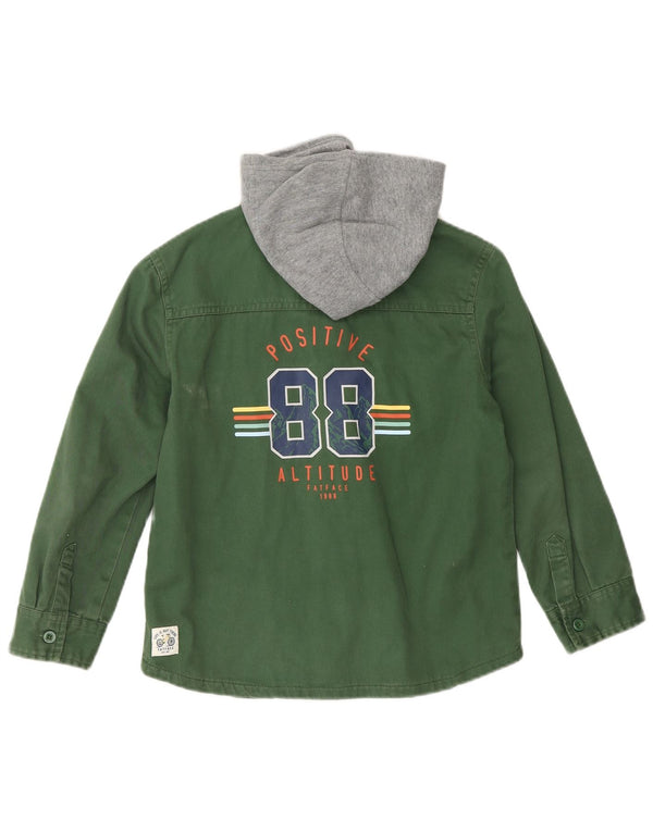 FAT FACE Drenge Lumberjack-denimskjorte med hætte 7-8 år Grøn Colourblock