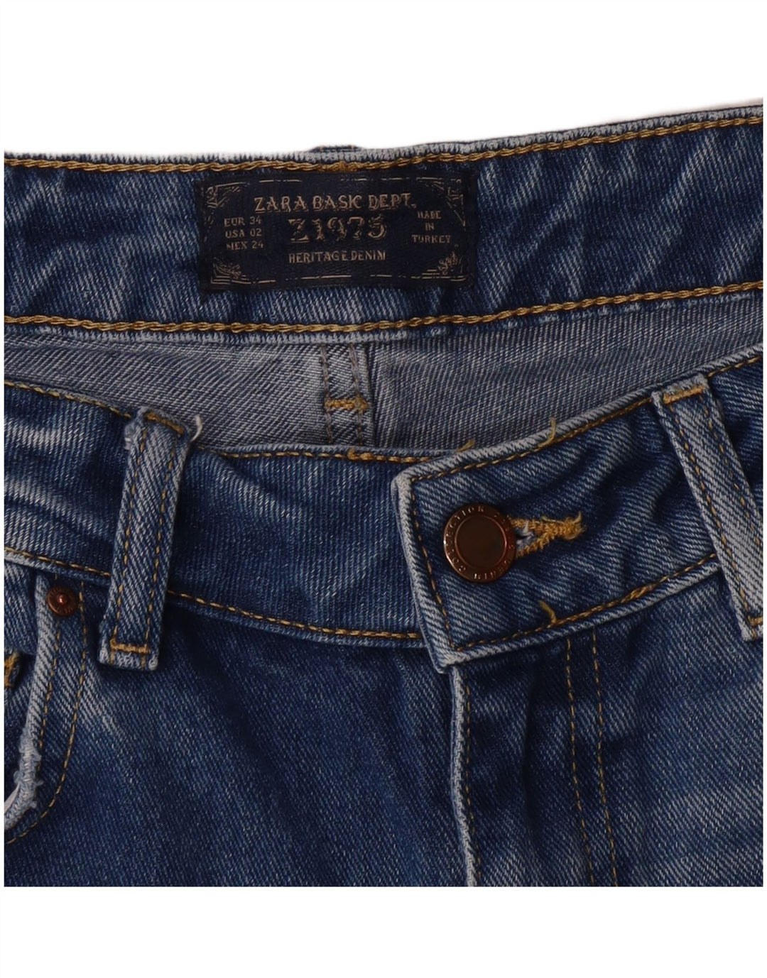 Zara Dame Distressed Tapered Jeans EU 34 2XS W24 L30 Blue Grunge