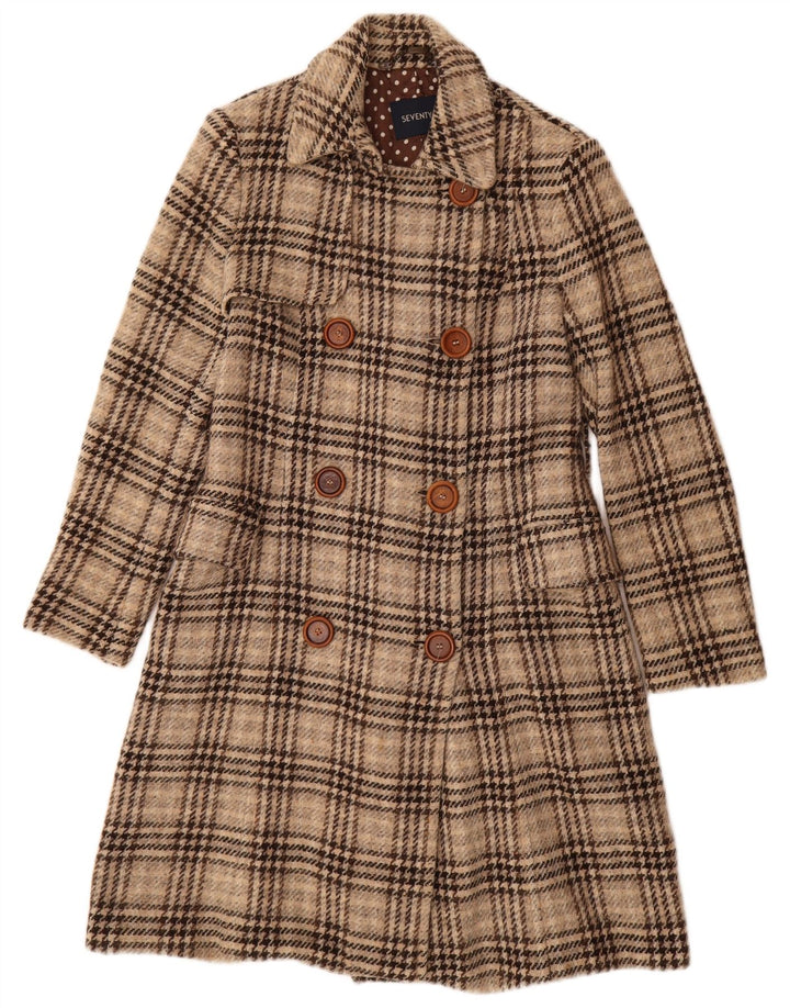 Halvfjerds Dame Dobbeltradet Frakke IT 44 Medium Beige Houndstooth Uld