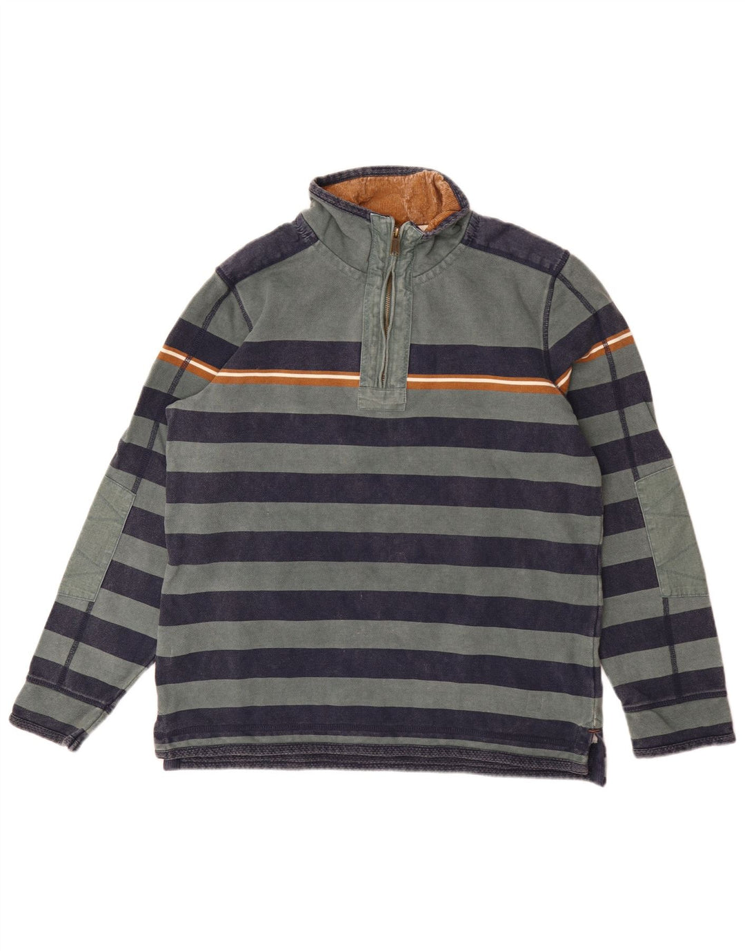 Fedt ansigt herre lynlås-hals sweater jumper mellemgrøn stribet bomuld