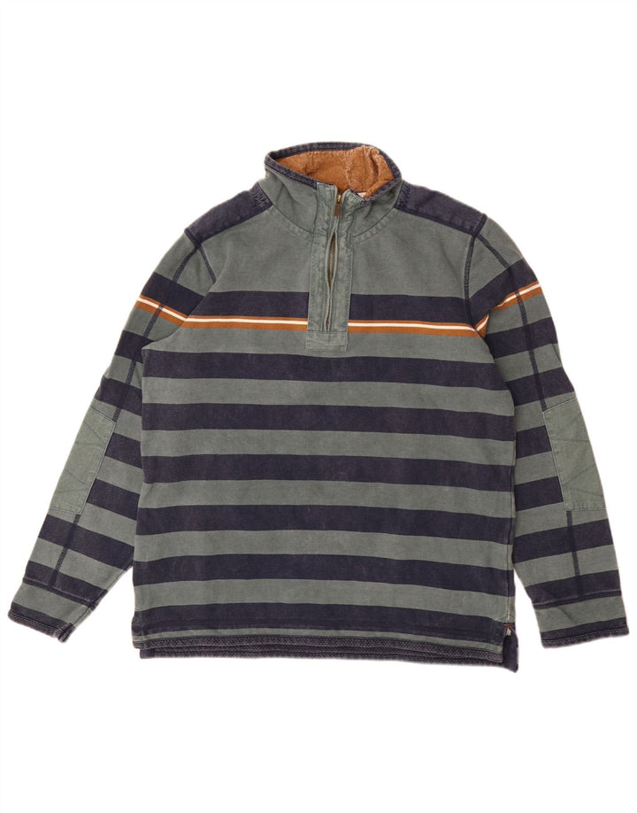 Fedt ansigt herre lynlås-hals sweater jumper mellemgrøn stribet bomuld