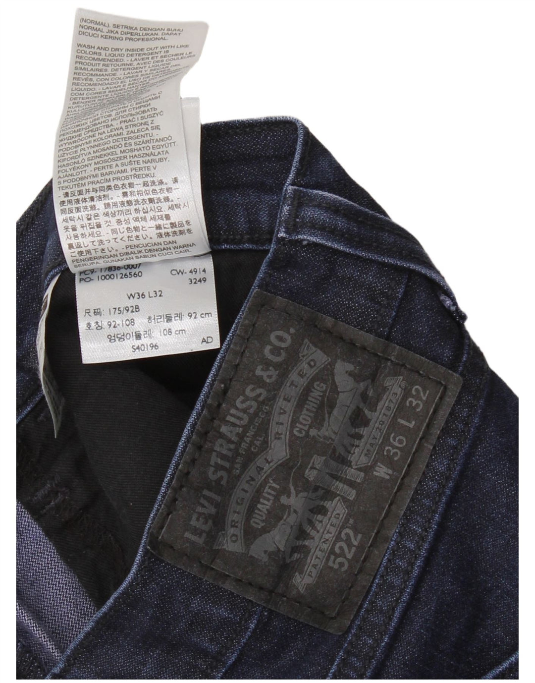 LEVI'S Herre 522 tilspidsede jeans W36 L32 Marineblå bomuld