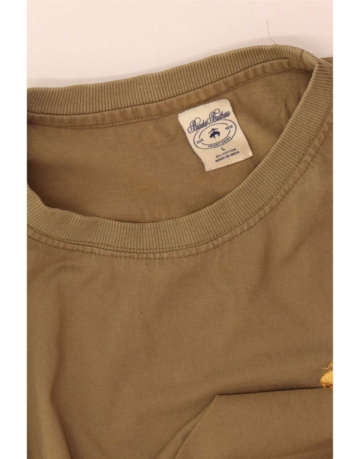 Brooks Brothers Herre T-Shirt Top Stor Khaki Bomuld