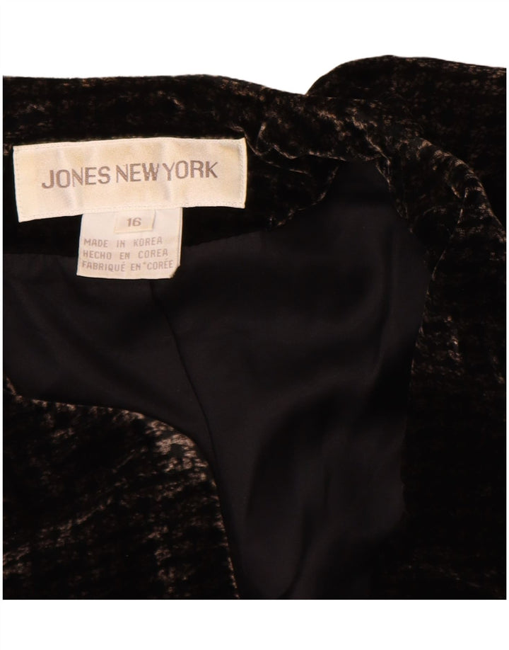 Jones New York Dame 2 Knaps Velour Blazer Jakke UK 16 Stor Sort Rayon