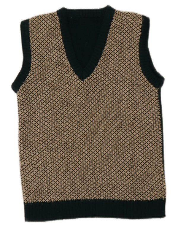 VINTAGE Dame Crop Vest Tank Top UK 4 XS Green Fair Isle