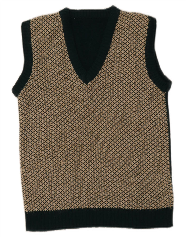 VINTAGE Dame Crop Vest Tank Top UK 4 XS Green Fair Isle