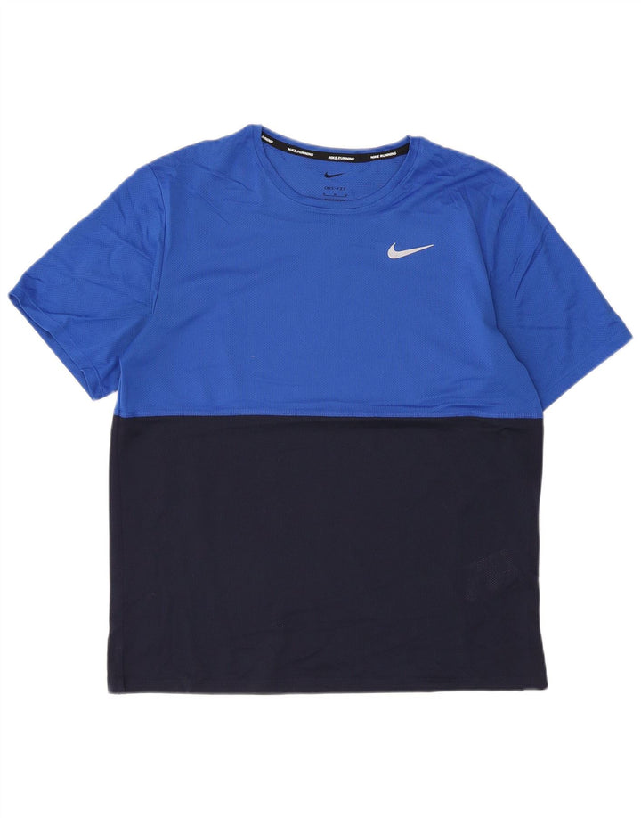 Nike Herre Dri Fit T-shirt Top Medium Blue Colourblock Polyester