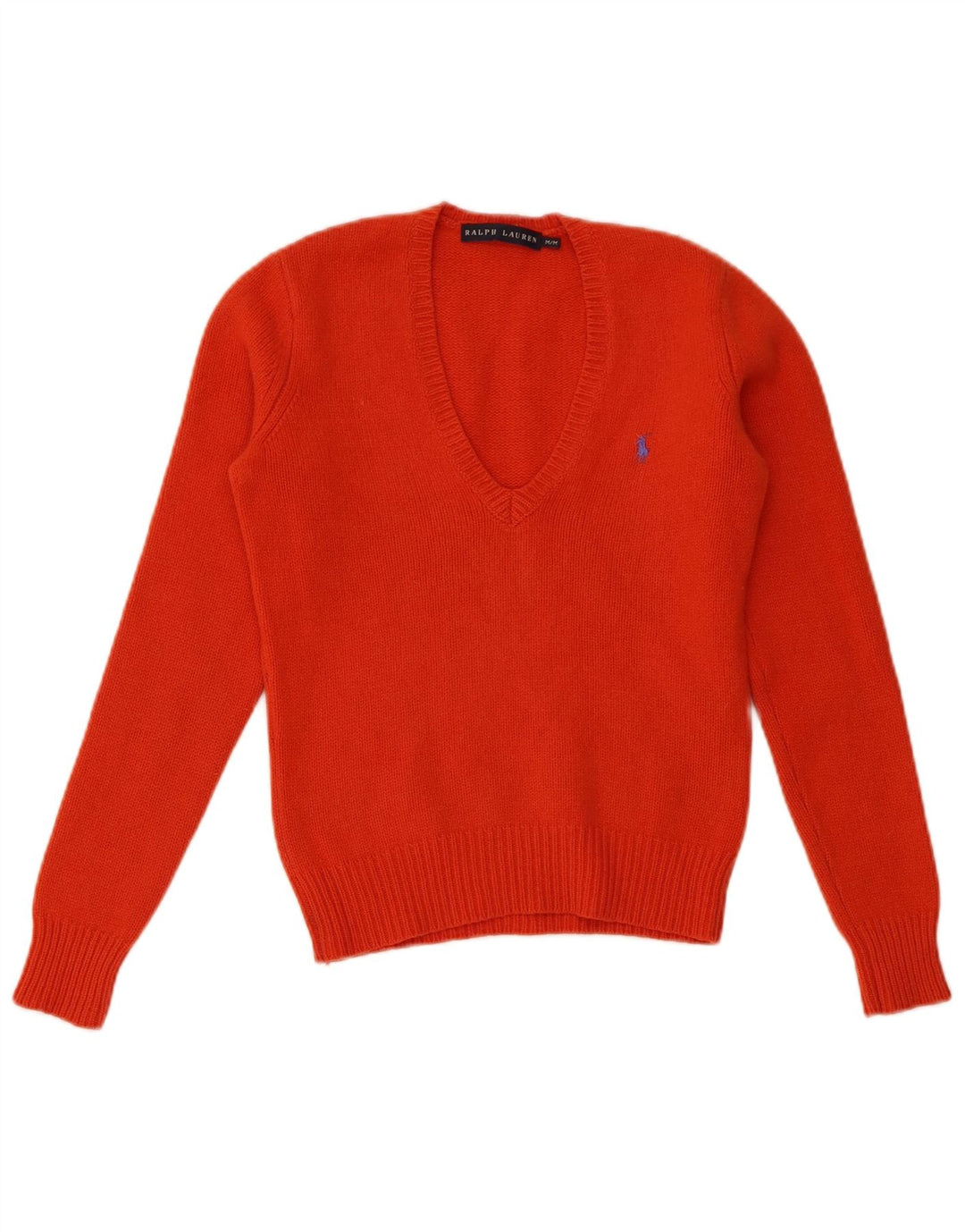 Ralph Lauren Dame V-hals sweater UK 12 Medium Orange Uld