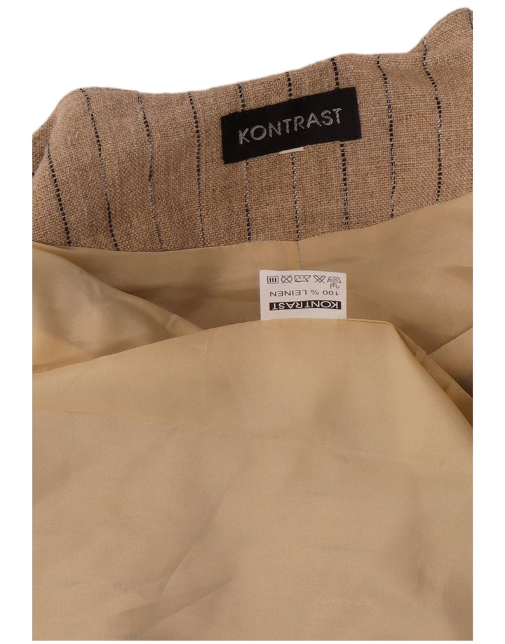 VINTAGE Dame 4-knaps blazerjakke UK 14 Medium beige stribet hør