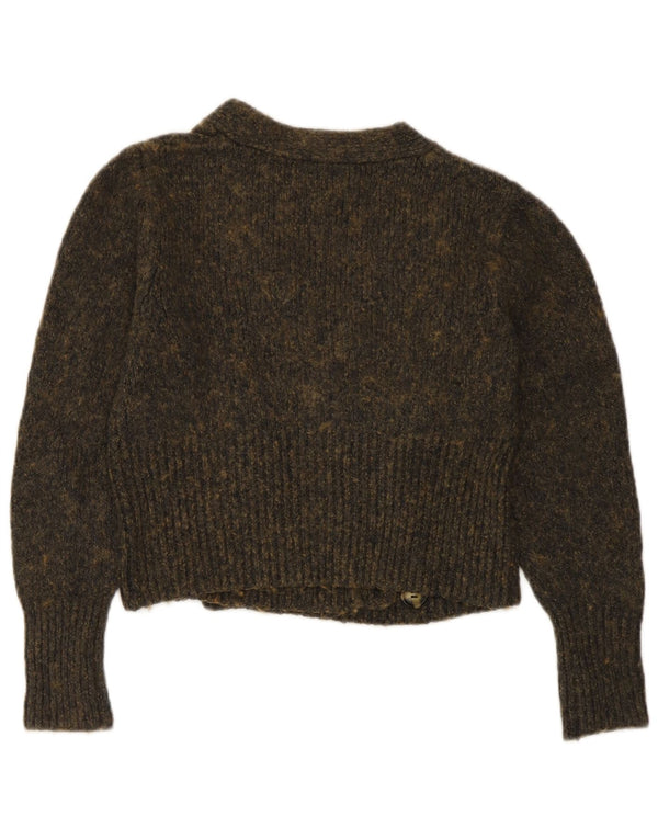Zara Womens Crop Cardigan Sweater UK 10 Small Grey Flecked Bomuld